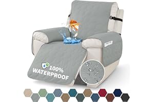 XINEAGE 100% Waterproof Recliner Chair Cover, Non Slip Covers for Recliner Chair with Pocket, Washable Dog Recliner Couch Cover with Elastic Straps (Light Gray, 23.6")