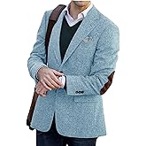 VENNYNG Men's Tweed Blazer Suit Jacket with Elbow Patches Autumn Blazer Male Vintage Short Trench Coat