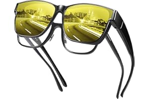 URUMQI Night Vision Driving Glasses Fit Over Eyeglasses for Men Women, Anti Glare Polarized Nighttime Glasses Yellow Lens