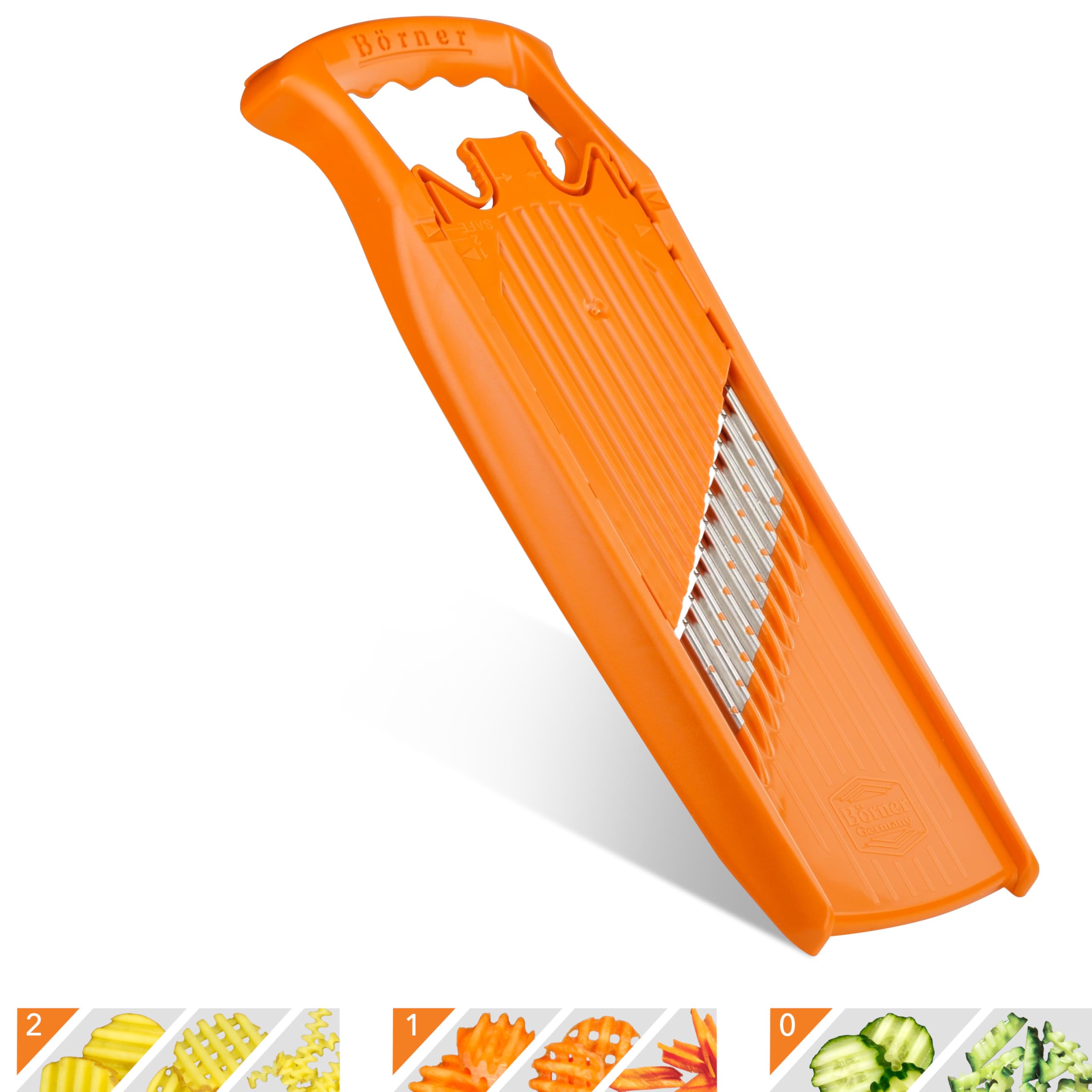Börner Wave-Waffle Powerline Crinkle Cut Vegetable Slicer (Orange) • Slicer for Wave & Waffle Cut • Wavy Vegetable Cutter • Slicer for Lattice Potatoes & Chips • Wavy Potato Slicer