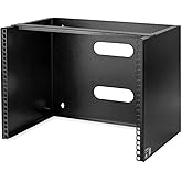 StarTech 8U 19in Wall-Mount Patch Panel Bracket, 13.75in, 80lb (WALLMOUNT8) | Low-profile shallow bracket, M6 screws and cage nuts, Ships assembled, Installs onto 16in studs