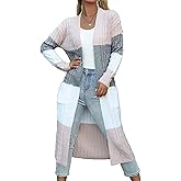GUTPOINT Womens Color Block Cardigan Sweater Long Duster Open Front Sweater in Chunky Cable Knit Plus Size Cardigan