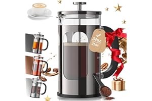 Veken French Press Coffee Maker 34oz,No Plastic Touching Cafe,Thickened Borosilicate Glass Stainless Steel Brewer,Cold Brew Cafetera Teapot for Kitchen Travel Camping,Gifts,Bar Accessories,Dark Pewter