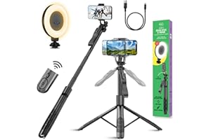 EZIGO Phone Tripod 62" Selfie Stick for iPhone with Remote and 3W LED Light, Universal Mount, Phone Stand for Recording & Streaming, Tripod for iPhone & Android Phone & Gopro