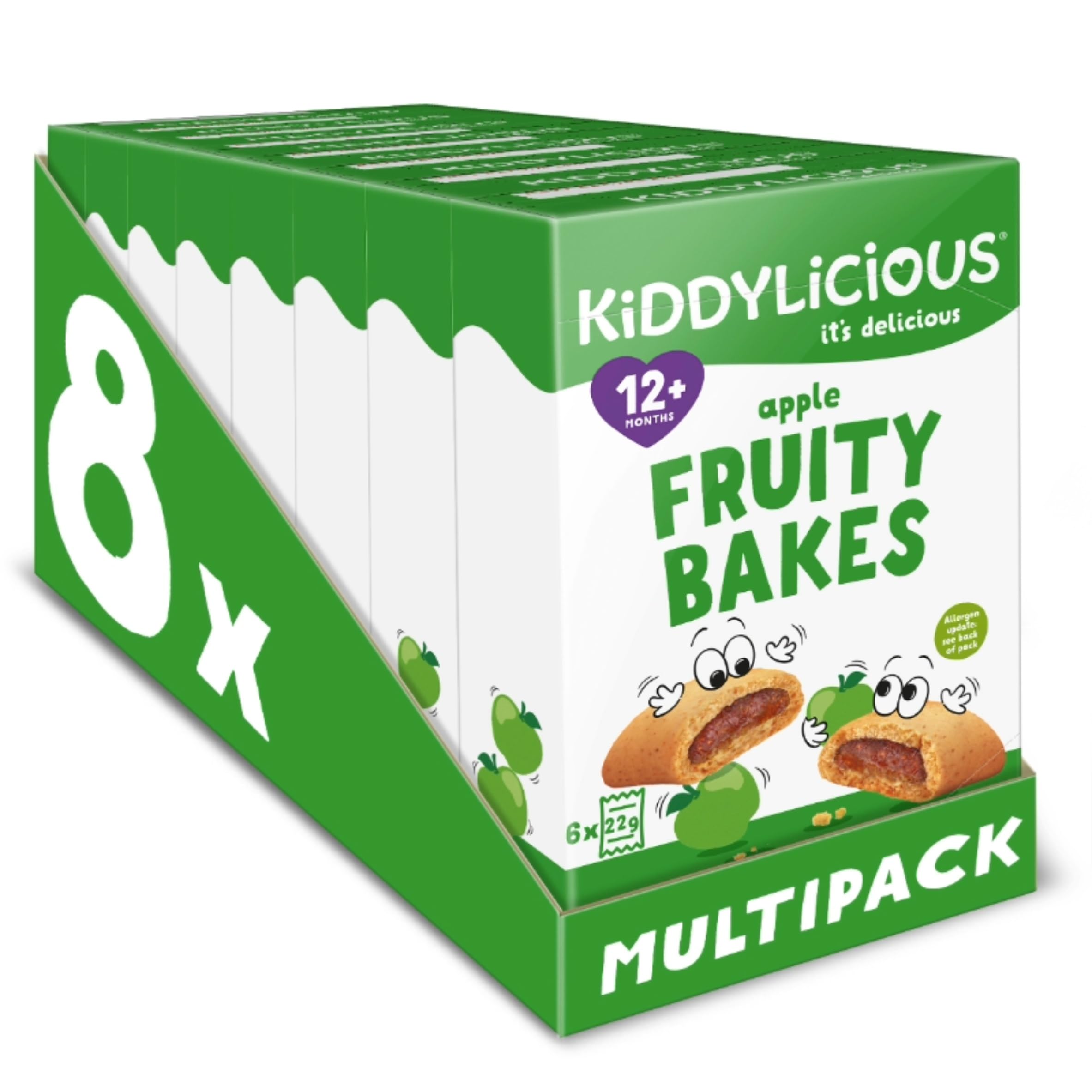 Kiddylicious Apple Fruity Bakes - Delicious Snacks for Kids with Real Fruit Centre - Suitable for 18+ Months - 8 Packs of 6 (48 Total)