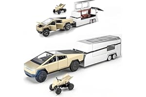 Powvan Cybertruck Toy Gold Alloy Die-cast Car Model with RV& ATV Cyberquad Motorcycle Toy Series Truck Model Race Car Cyber Pickup Pull Back Toy Car (Gold)