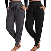 Evervibe 2 Pack Womens Plus Size Yoga Joggers, Loose Workout Sweatpants Comfy Lounge Pants with Pockets Casual Pajama Pants