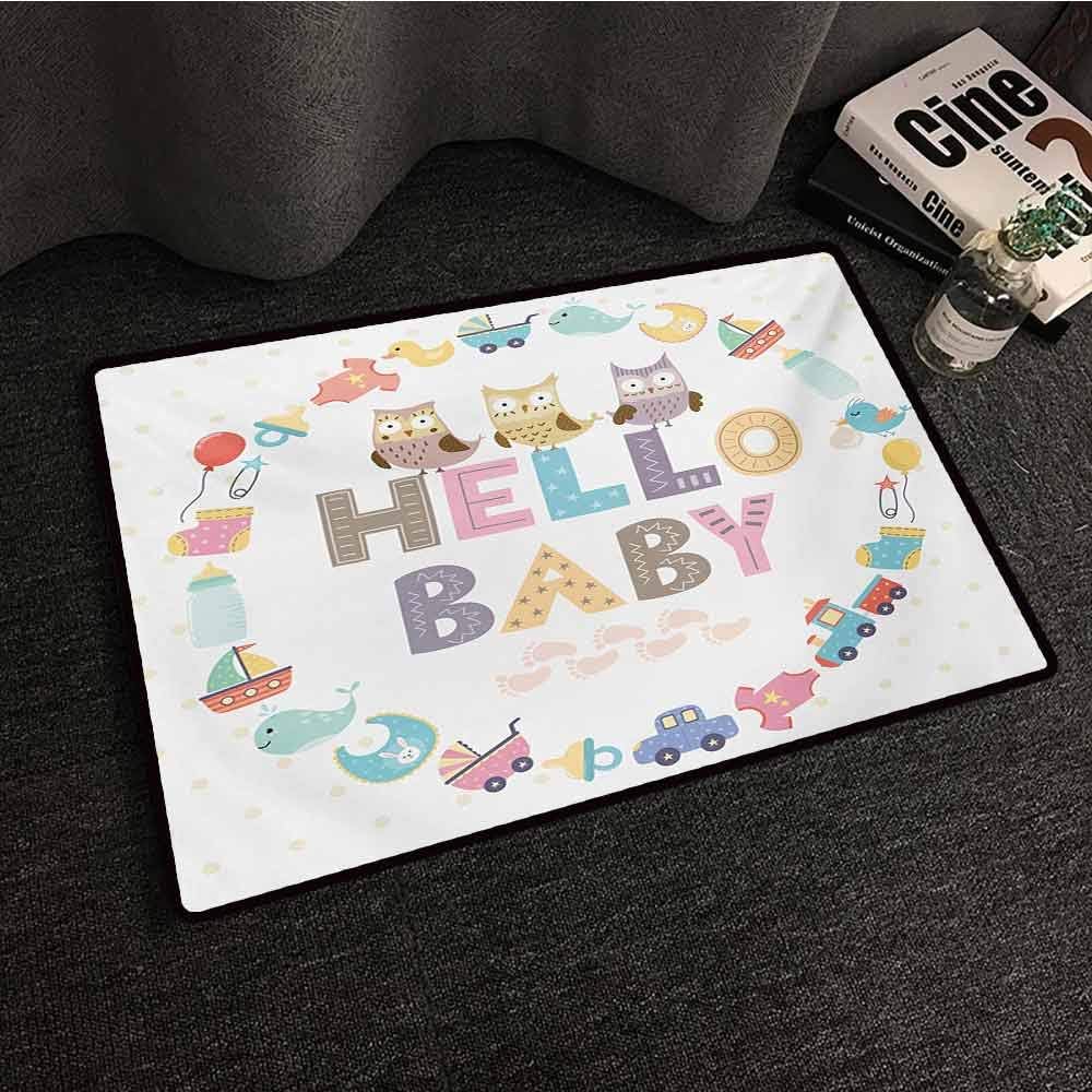 Rug Bathroom Mat Baby Shower Hello Baby Quote With Kids Elements And Funny Owl Birds Welcome Newborn Party Multicolor W24 Xl35 American Floor Mats Amazon Co Uk Kitchen Home