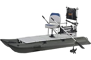 AQUOS Backpack Series 10.2ft Inflatable Pontoon Boat with Guard Bar, Folding Seat, and Haswing Bow Mount or Transom Trolling Motor for Saltwater, Freshwater Fishing
