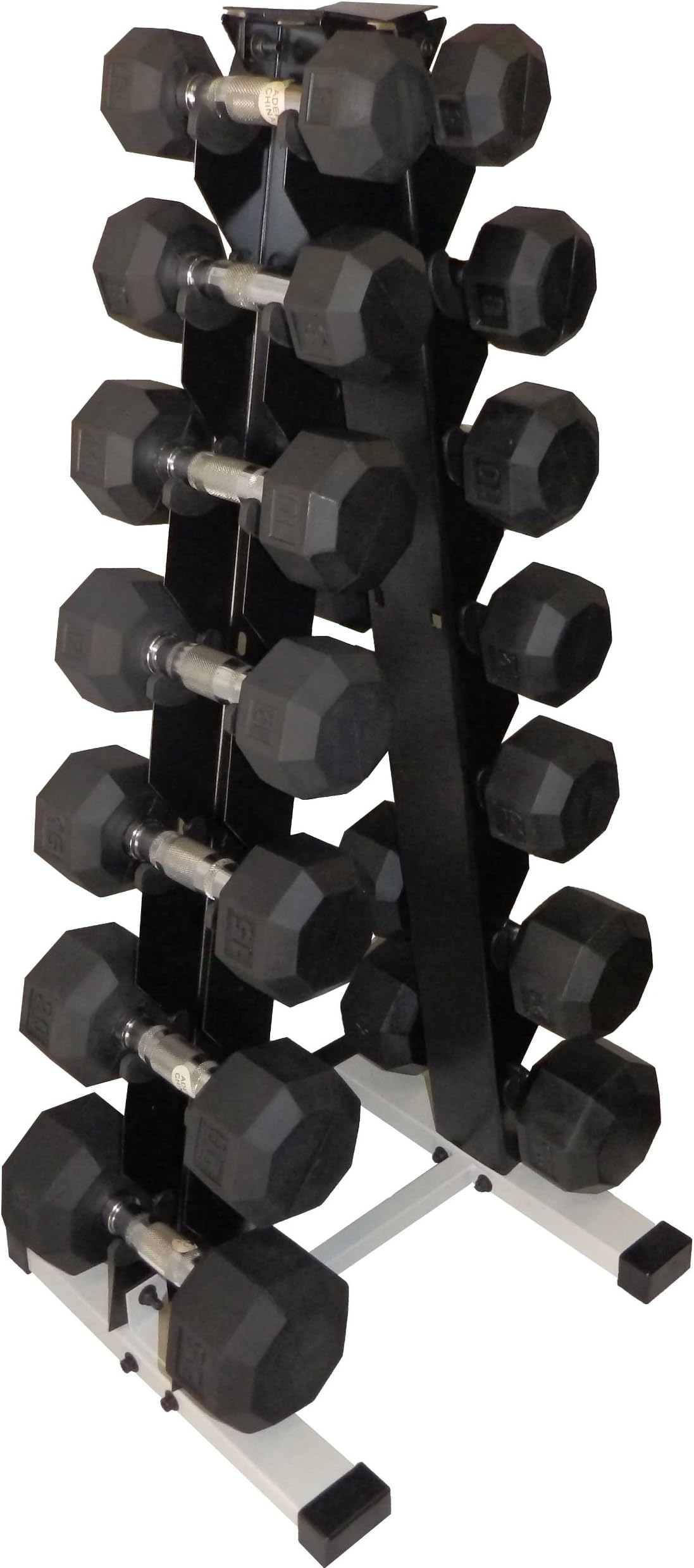 Ader Black Octagon Rubber Dumbbell Set with Rack