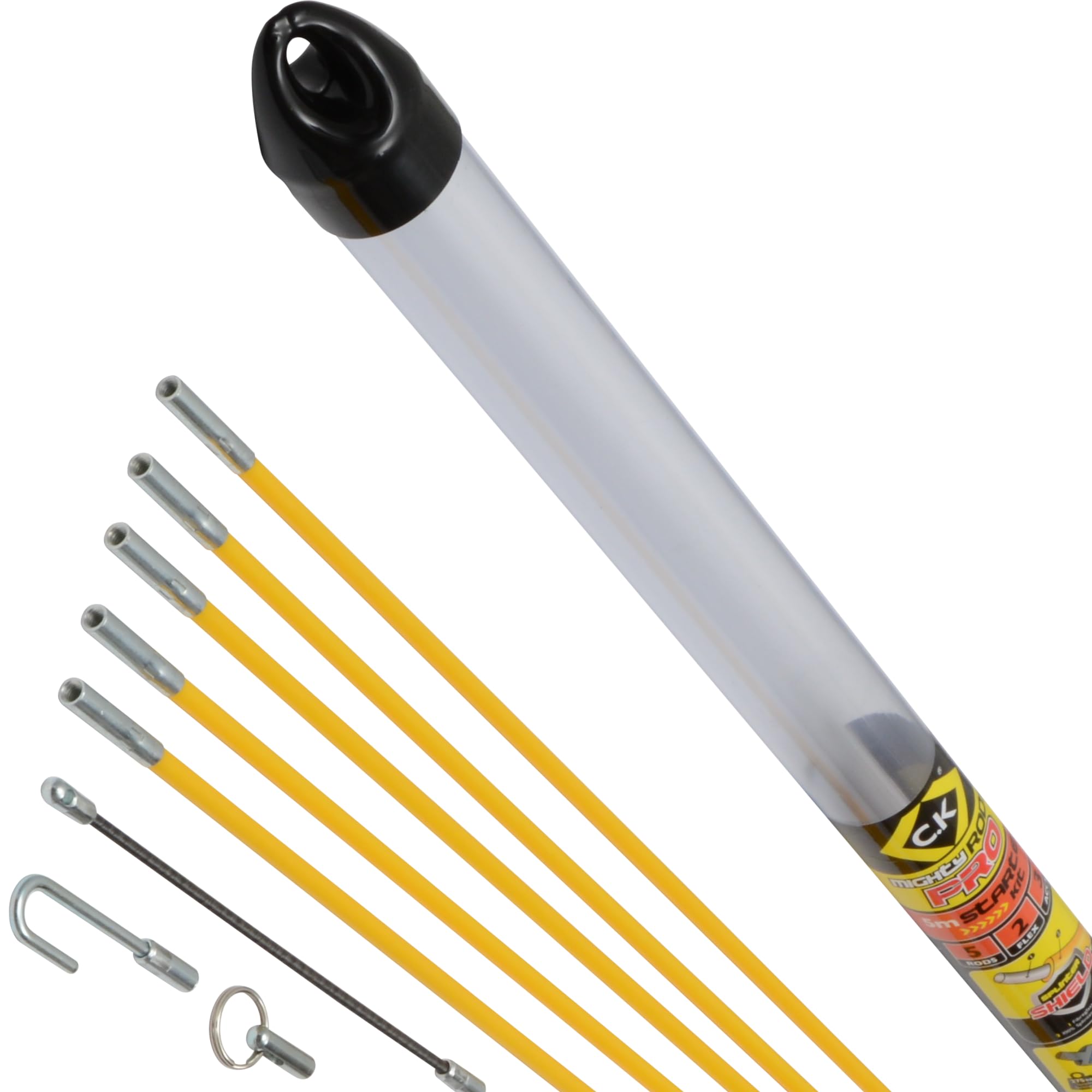 C.K MightyRods Pro 5m Cable Rods Starter Kit, 100% Splinter Proof, 2 Rod Flexibilities, Electric Wire Puller, Cable Installation Access Fishing Tool, Electrical Fish Tape, Electricians Tools, CK T5420