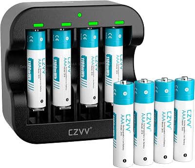 Pile Ricaricabili AAA Litio1,5V - Caricatore 4 Slot Intelligente LED con 8 Pezzi Batterie Lithium Alta Capacità 1100mWh - Caricabatterie Ricarica Rapida 2H, 1300 Cicli, Durata Ultra Lunga 10 Anni