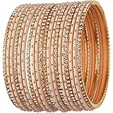 Efulgenz Indian Bangles Set - Wedding Bangles with Rhinestone CZ Plain Metal Bracelet for Women
