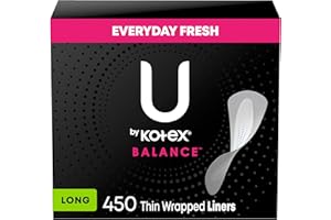 U by Kotex Balance Daily Wrapped Panty Liners, Light Absorbency, Long, 450 Count (5 Packs of 90) (Packaging May Vary)