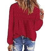 BETTE BOUTIK Womens Boho Fall Long Sleeve Shirts Crewneck Dressy Casual Blouses Trendy Flowy Tops