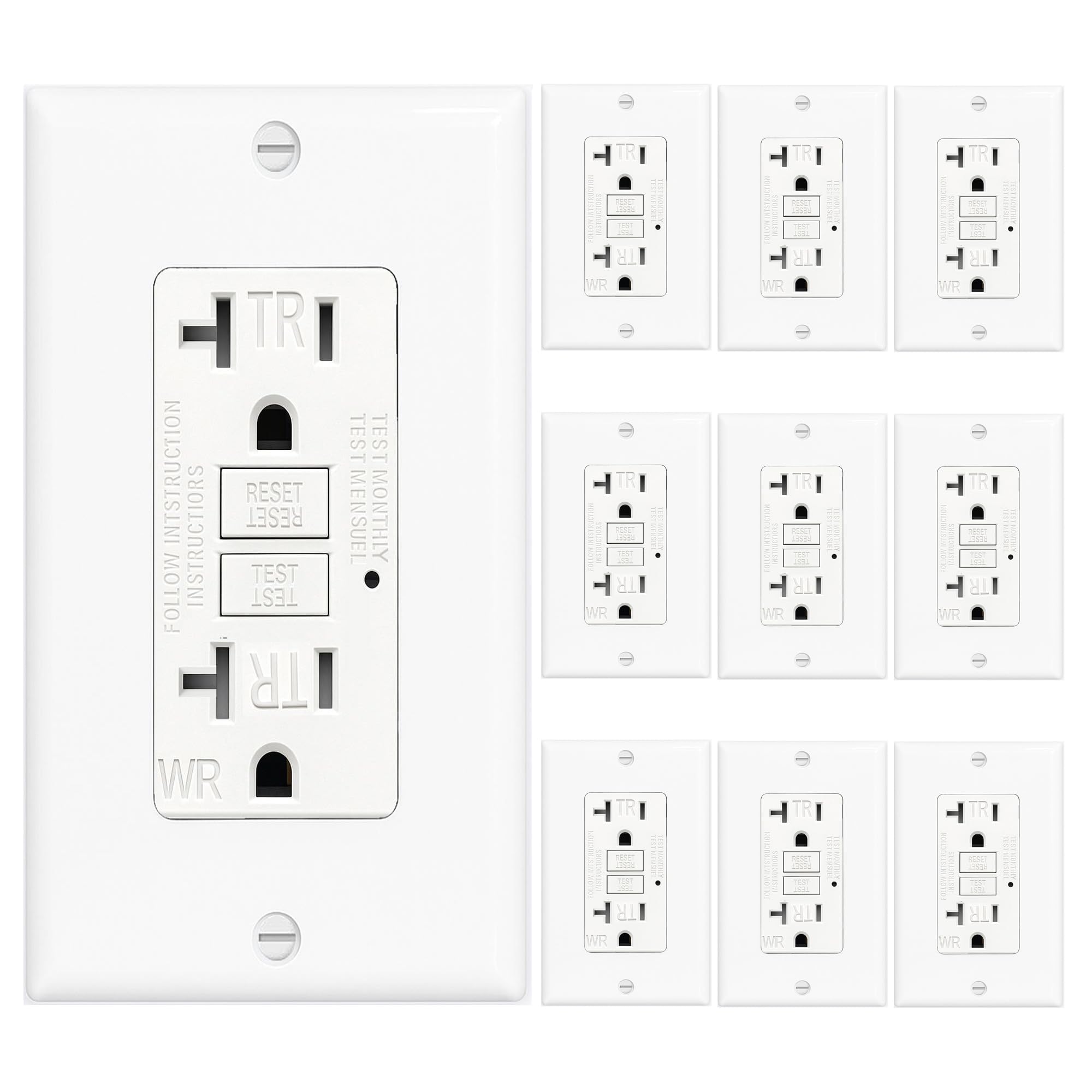 Photo 1 of (20 AMP - 10 Pack) GFCI Outlet WR White – Tamper Resistant, Weather Resistant GFI Receptacle with Self-Test, LED Indicator,UL Listed, Easy Install – Ground Fault Outlet for Outdoor Use & Bathroom