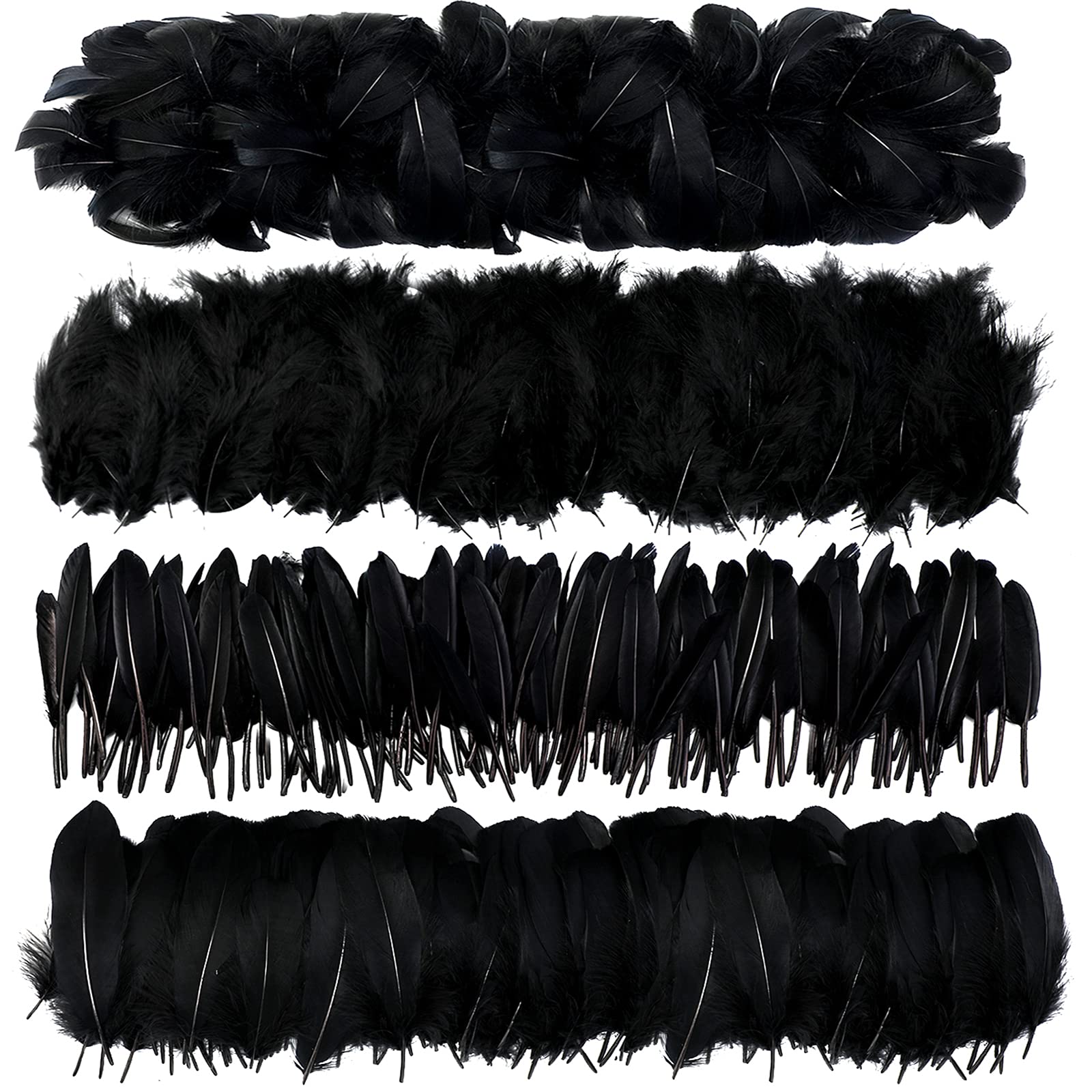 MWOOT 4 Styles Assorted Black Craft Feathers, 400Pcs for DIY Dream Catchers, Halloween Costume, Wedding Party, Easter Decoration — image 1
