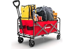 SUZHI Small Collapsible Foldable Red Grocery & Apartment Rolling Pull Wagon Cart, Lightweight, Portable, for Travel,Camping,Shopping,Outdoor(10 Colors Optional)