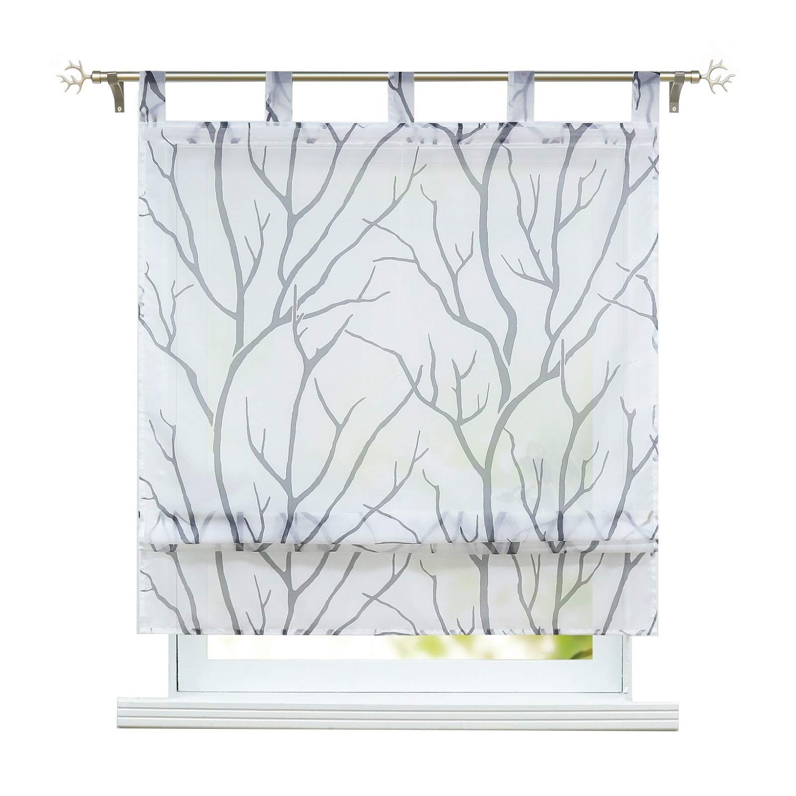 Eslir Roman Blind with Loops, Roman Shade for Kitchen, Transparent Loop-Top Roller Blind, Modern Curtains, White-Grey, WxH 80x140 cm, Pack of 1