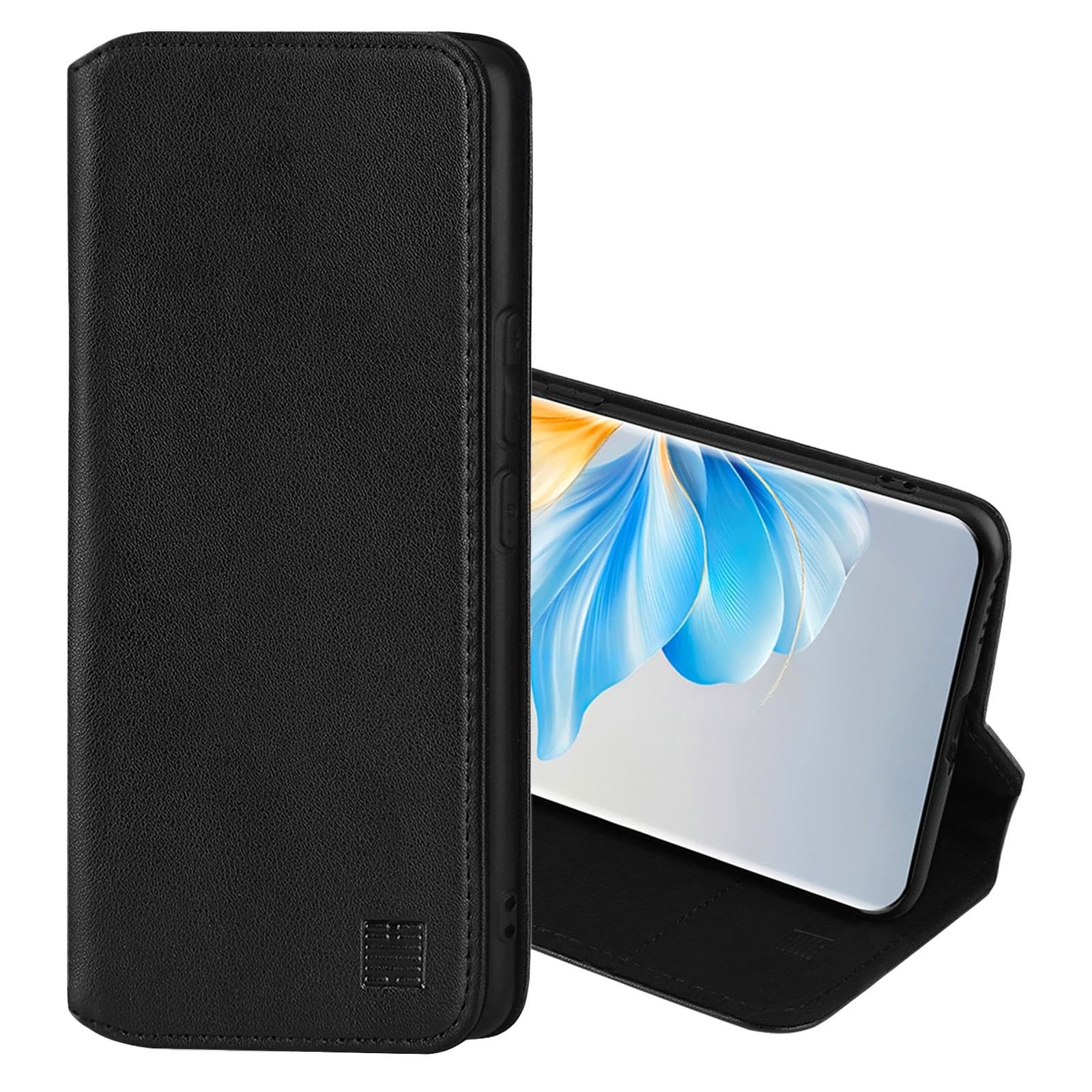 32nd Classic Series 2.0 - Real Leather Book Wallet Flip Case Cover For Honor 200 Lite, With RFID Blocking Card Slot, Magnetic Closure and Built In Stand - Black