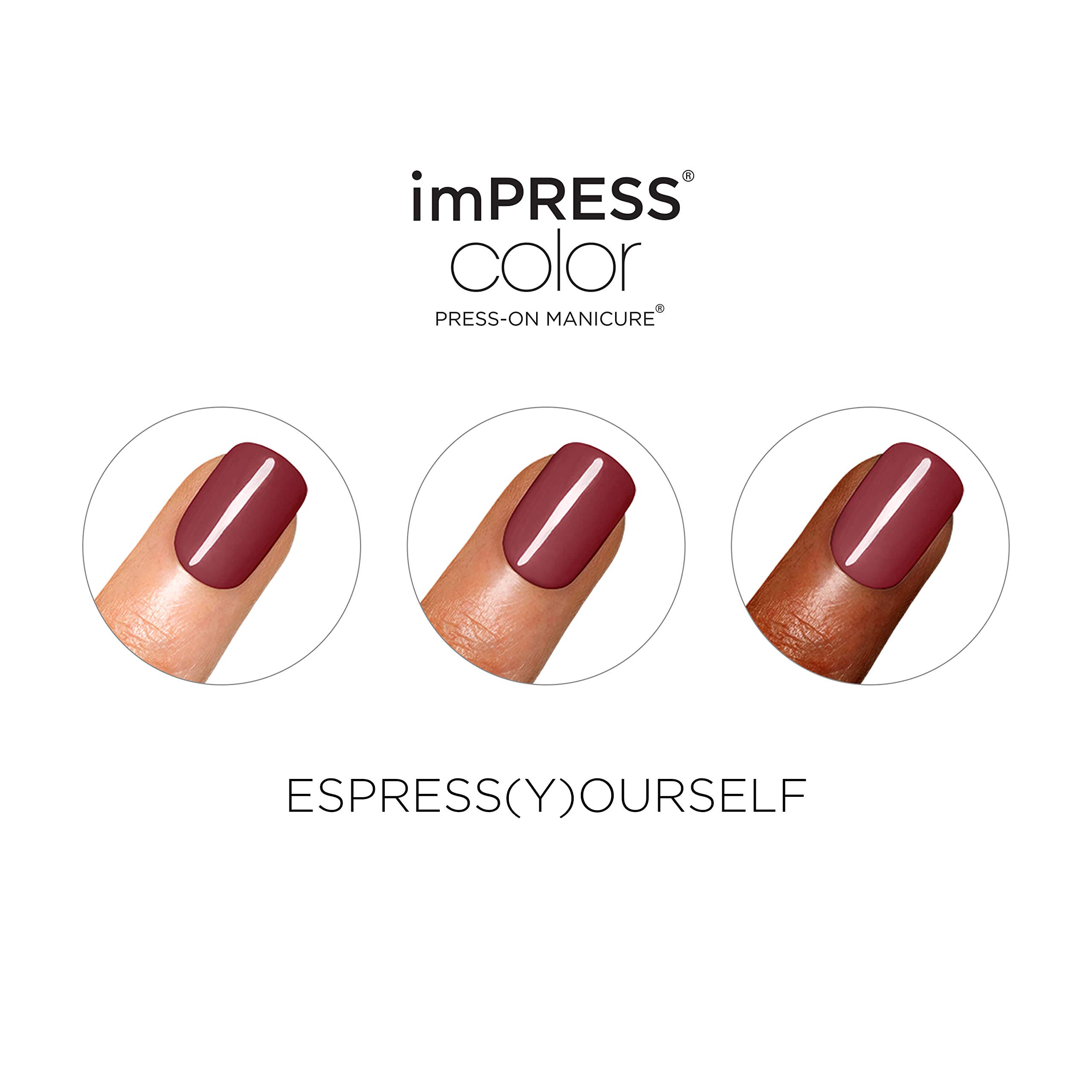 KISS imPRESS No Glue Mani Press On Nails, Color, 'Espress(y) ourself', Brown, Short Size, Squoval Shape, Includes 30 Nails, Prep Pad, Instructions Sheet, 1 Manicure Stick, 1 Mini File - Image 6