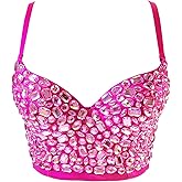 VEENDEO Women's Bustier Crop Top Corset Top Push up Rhinestone Diamond Bra Club Party Vest with Detachable Straps
