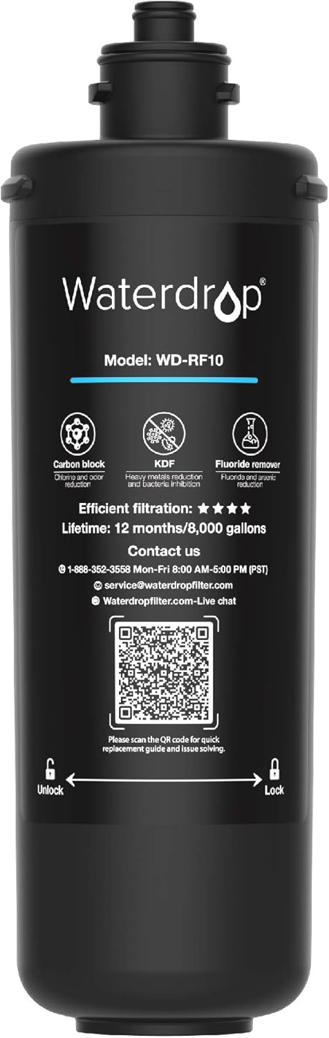 Waterdrop WD-RF10 Water Filter, Replacement for Waterdrop 10UA Under Sink Water Filtration system, 8000 Gallons High Capacity - - 