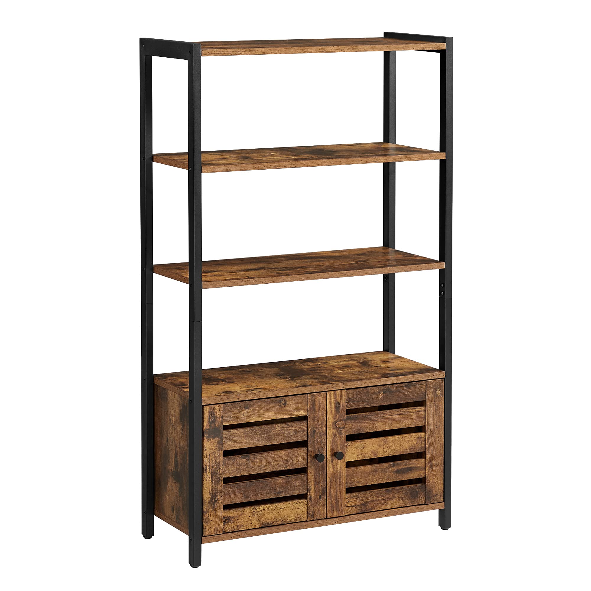 VASAGLE LOWELL Bookshelf, Storage Cabinet with 3 Shelves and 2 Louvered Doors, Industrial Bookcase in Living Room, Study, Bedroom, Multifunctional, Rustic Brown ULSC75BX Image