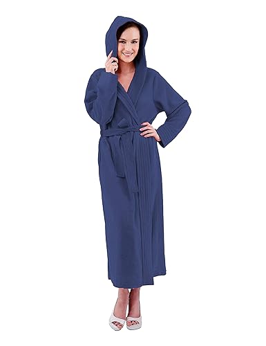 Raikou Bademantel Damen Micro-Fleece Morgenmantel Saunamantel Schlafanzug mit Kapuze Bindgürtel Malibu super flauschig und we
