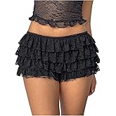 SHENHE Women's Y2k Lace Ruffle Bloomers Layered Low Rise Micro Shorts Fairy Sexy Mini Shorts