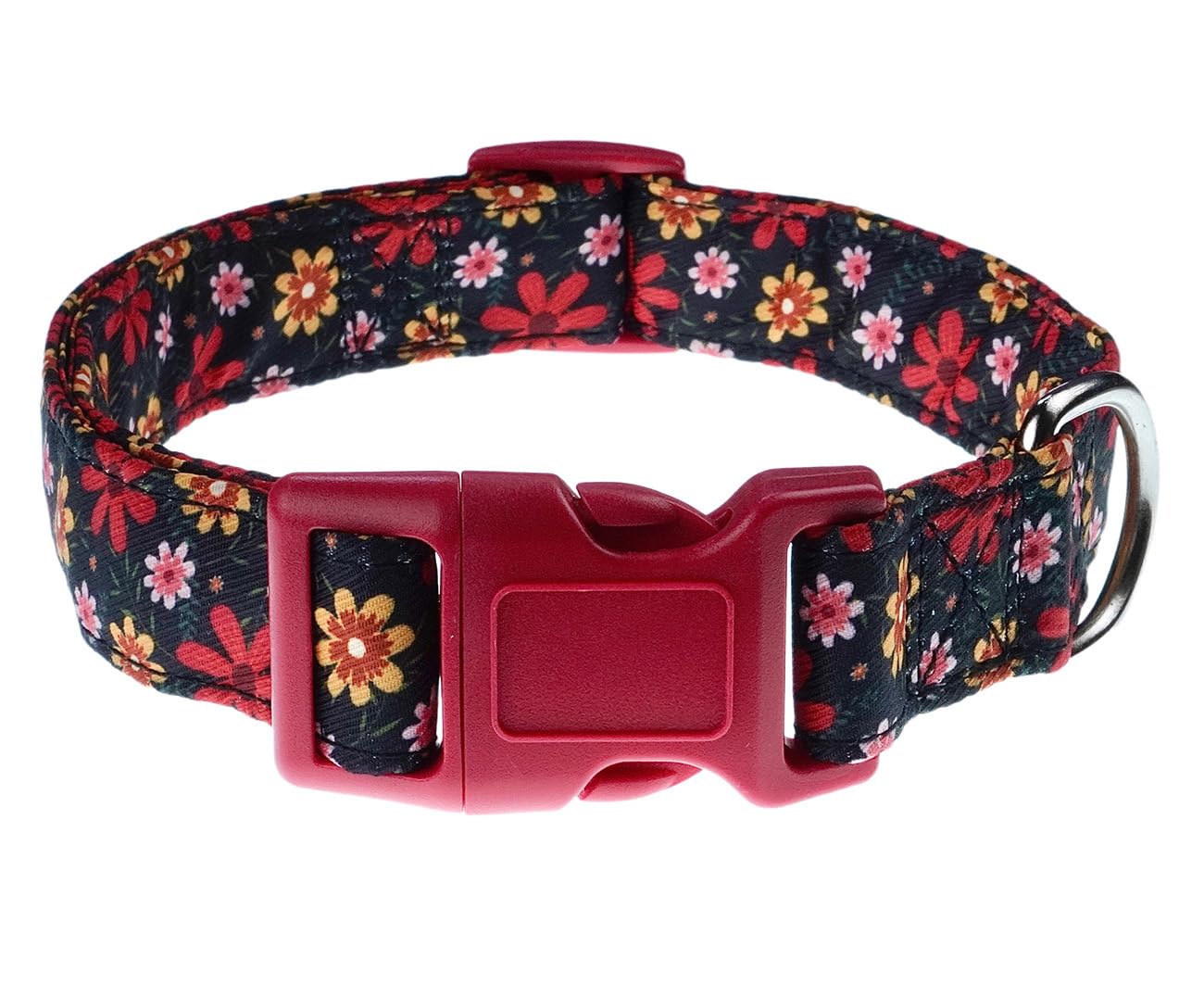 YLrank Dog Collars with Floral Flower Watermelon Patterns - Soft Adjustable Fancy Floral Dog Collars for Small Medium Large Dogs - Cute Design for Boys Girls Male Female Dog Pet Collar(Red Floral,M)