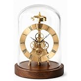 Itigoitie Mechanical Vintage Glass Dome Table Clock, Black Walnut Night Light Desk Clock, Sound-Activated Warm LED Night Light, Quartz + Mechanical See-Through Movement, Desk Decor Accessories