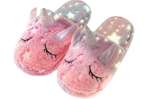 HIBCIGA Kids Fuzzy Slippers for Girls Boys Unicorn Glow in the Dark Plush Fleece Warm Indoor Shoes