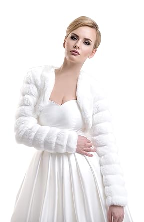 Lacey Bell Damen Brautjacke-Bolero Braut Jacke Pelzimitat Kunstlichem Pelz Fell-Nerzimitat FFJ-14