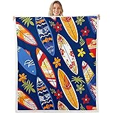 Feelyou Colorful Surfboard Printed Warm Plush Summer Surfing Sports Theme Fleece for Sofa Couch Blue Palm Leaf Decor Sherpa Blanket Throw Blanket Hawaiian Tropical Holiday Fuzzy Baby 30"x40"