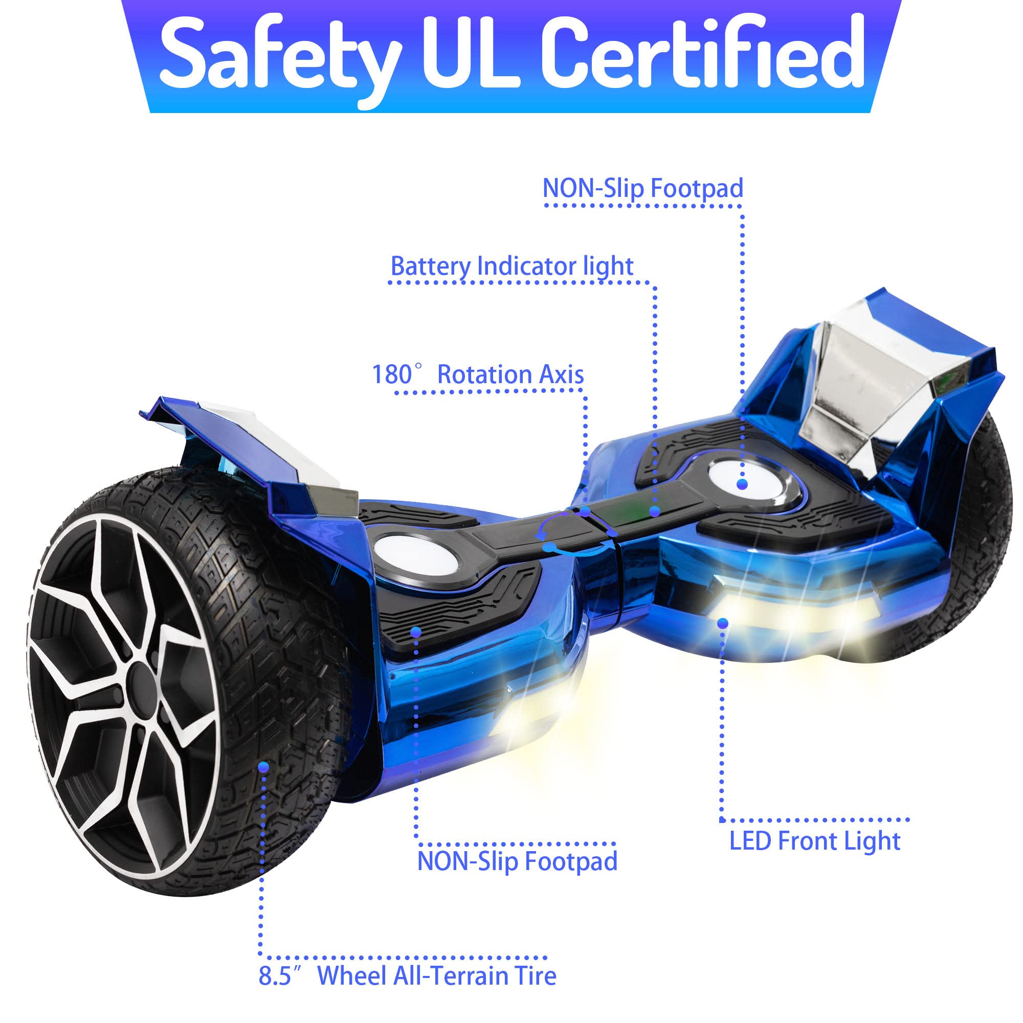 8.5” All Terrain Hoverboard for Adults, Hover Board with Bluetooth and LED Lights, UL2272 Safety Certified