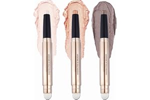 CCbeauty 2-IN-1 Eyeshadow Shimmer Sticks for Eyes, Cream Eye Shadow Crayon Pen with Smudger, Hypoallergenic Waterproof Eye Liner Makeup, Shiny Gold,Champage,Smoky Cocoa for Eyes Brightener