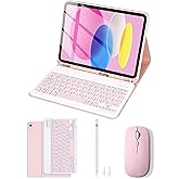 LAMA Keyboard Case with Mouse & Pen for iPad (A16) 11th Gen 2025 /10th Gen 2022, iPad Keyboard Case for 10.9-inch 10th/ 11-inch 11th Gen, Detachable Keyboard, Wireless Mouse, with Stylus, Pink