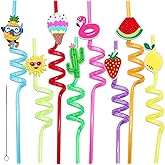 Summer Reusable Drinking Straws 16 Packs Pool Party Decorations Beach Fruit Party Favors Hawaiian Tropical Straws Goodie Bag Gifts for Birthday Party Supplies with 1 Cleaning Brushes