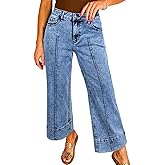 Astylish Women's 2026 Stretchy Breathable Wide Leg High Waisted Jeans Casual Cropped Ankle Denim Pants with Vertical Seams