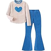 Kxuryueo Tween Girls Clothes Ribbed Knit Color Block Long Sleeve Shirt and Flare Pants Fall Outfits Size 6-12