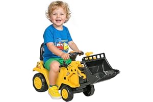 HOMCOM Ride On Excavator, Kids Bulldozer Pull Cart with Horn, Under Seat Storage, Sit and Scoot Pretend Play Toy Construction Car for Ages 18-48 Months