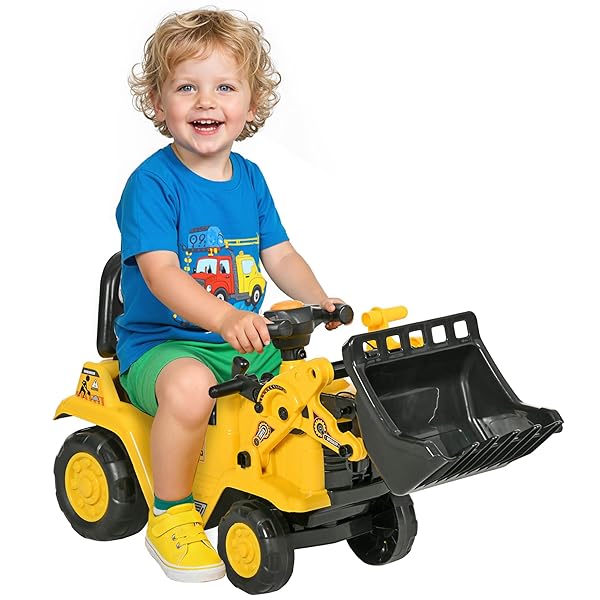 HOMCOM RIDE ON EXCAVATOR, KIDS BULLDOZER PULL CART...