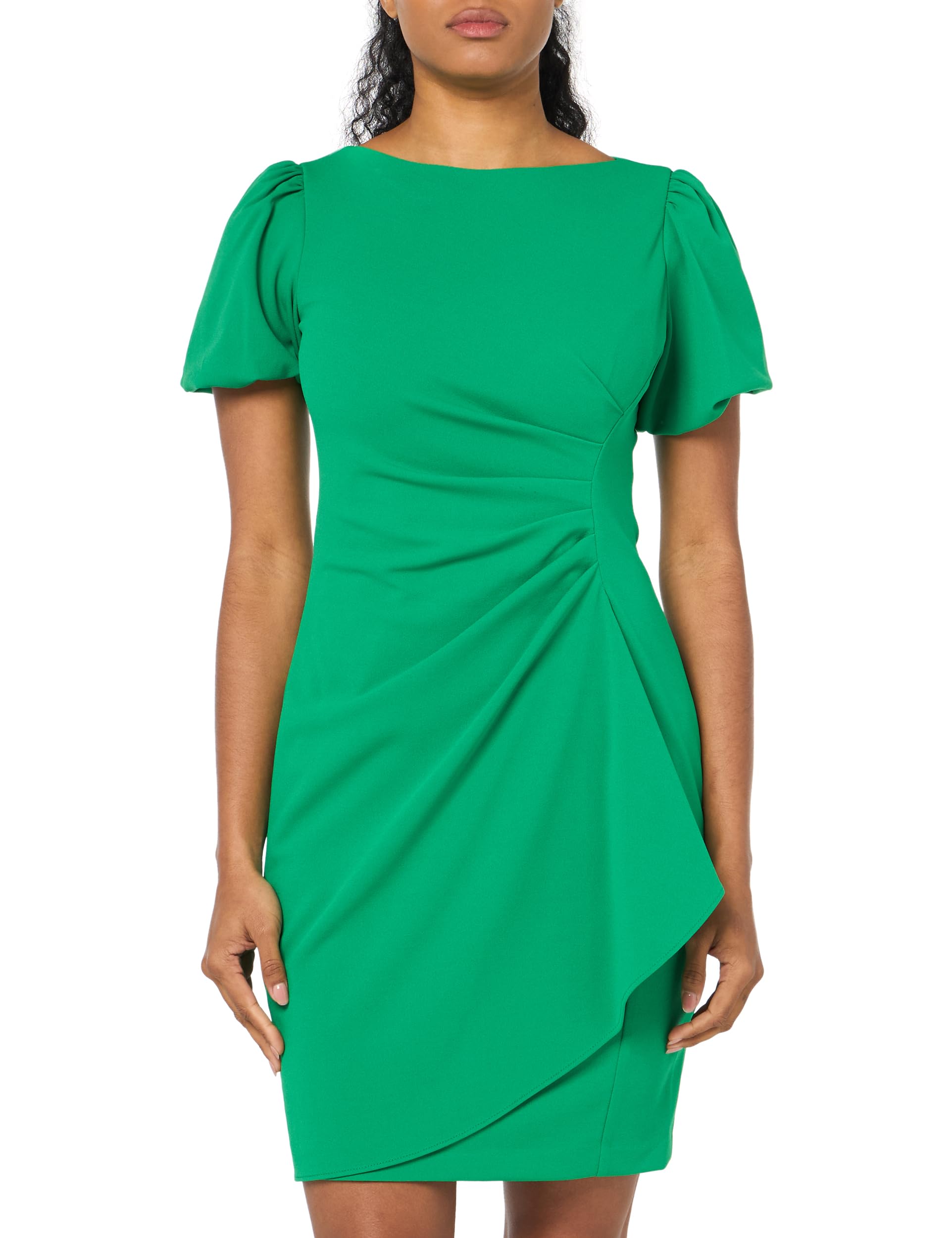 DKNY Women’s Short Sleeve Boat Neck Side Ruched Dress, Raspberry, 10