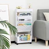 DOEWORKS Mobile Bookshelf on Wheels 5-Tier White Storage Cart Strong Wheels view 3