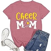 Ascrazy Cheer Mom Shirt for Women Sports Mama Life T-Shirt Game Day Mom Cheerleader Tee Tops