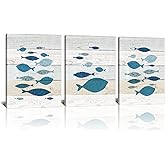 Derkymo 3 Pieces Abstract Tropical Fish Canvas Wall Art Marine Life Pictures Animal Artwork for Kitchen Bathroom Decoration Framed Ready to Hang 12"x16"x3pcs
