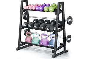 Leteuke Dumbbell Rack, 3 Tiers Heavy Duty Weight Rack for Home Gym, Trapezoidal Frame Space Saving Weight Storage Racks for Dumbells, Kettlebells, Barbells, Dumbbell Rack Stand Only (1300LBS Capacity)