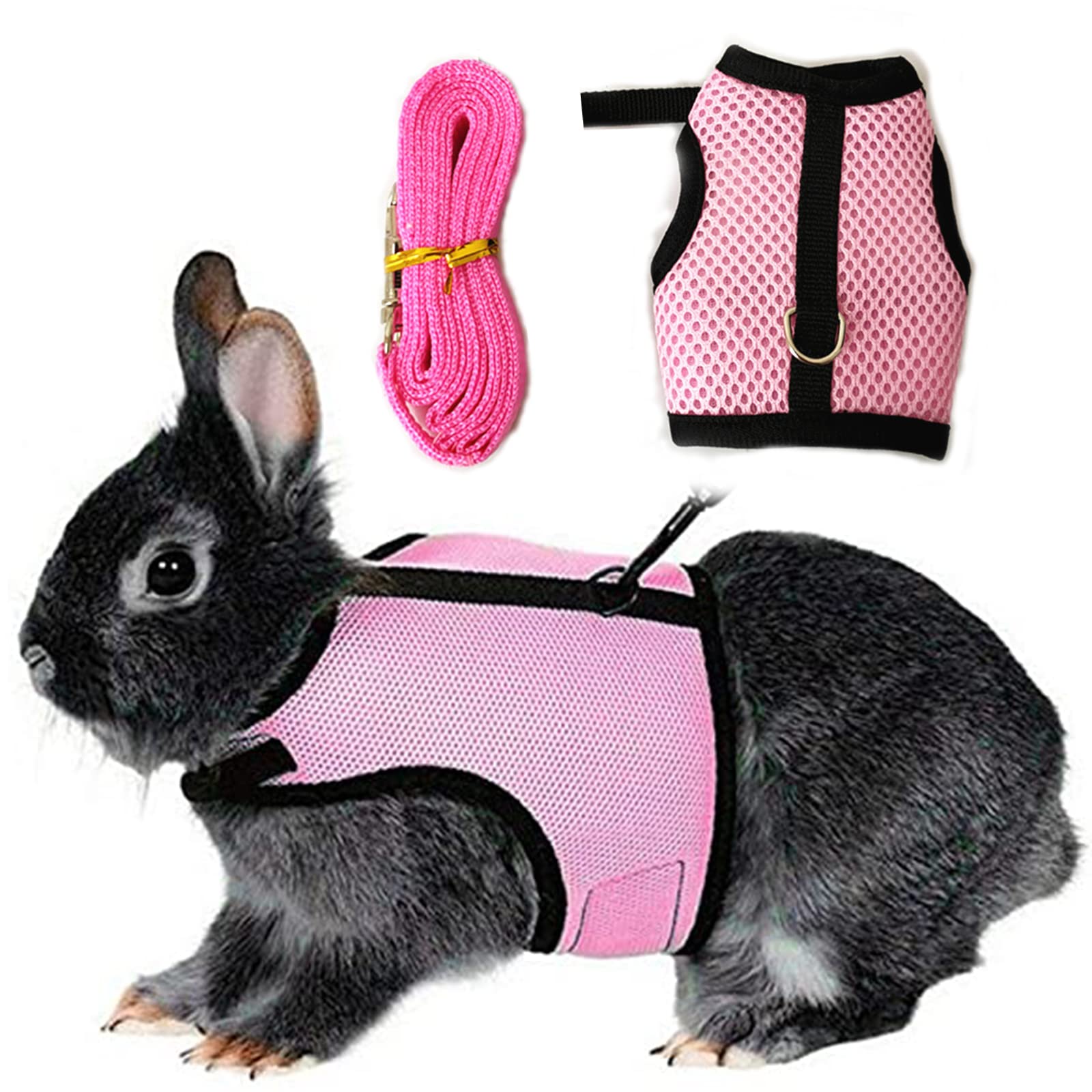 Adjustable Rabbit Harness Soft Harness Elastic Rabbit Rabbit Mesh Vest with Lead Leash Giant Rabbit Harness Rabbit Pig Petcomer Harness Rabbit for Small Animals Rabbit Hamsters Cats Walking Pink