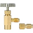 Aupoko R134A Can Tap Refrigerant Dispenser with Tank Adapter, 1/4’’ Male Port Screw Safety Check Valve Bottle Opener, 1/4’’ Female to 1/2’’Male Adapter for Air Conditioner Manifold Freon Charging Hose